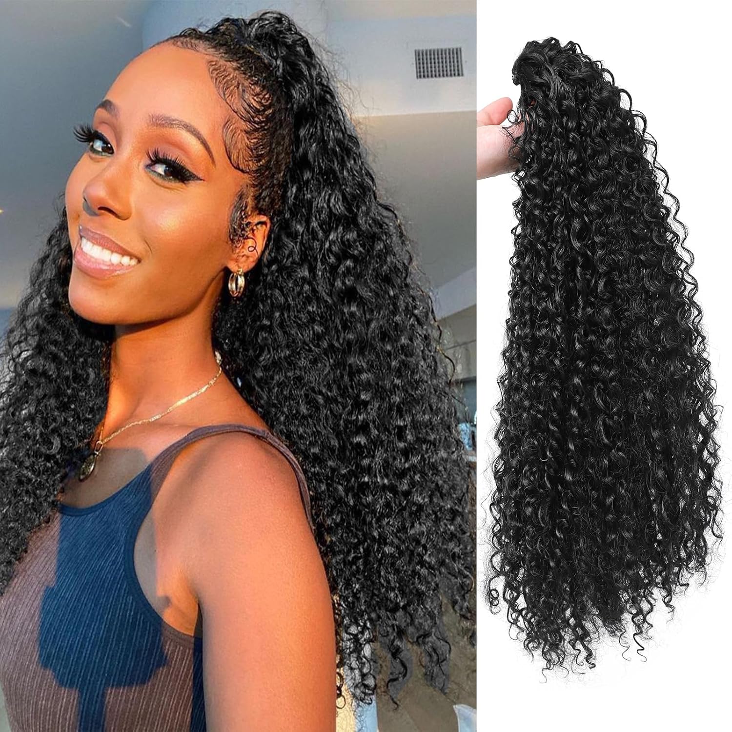 Synthetic Kinky Long Curly Ponytail Hair Extensions