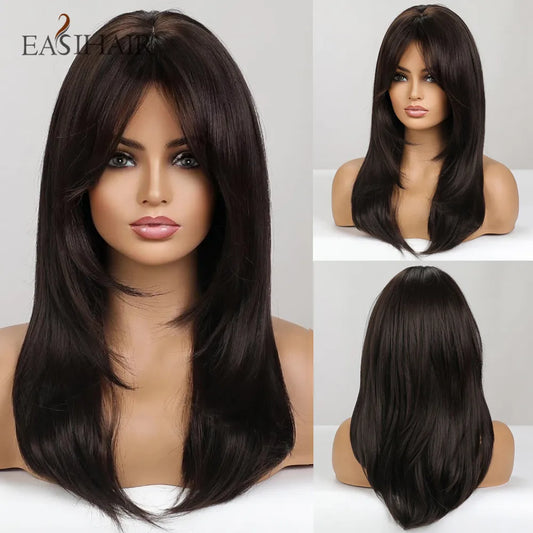 Synthetic Wigs with Bangs Medium Straight Layered Natural Hairs