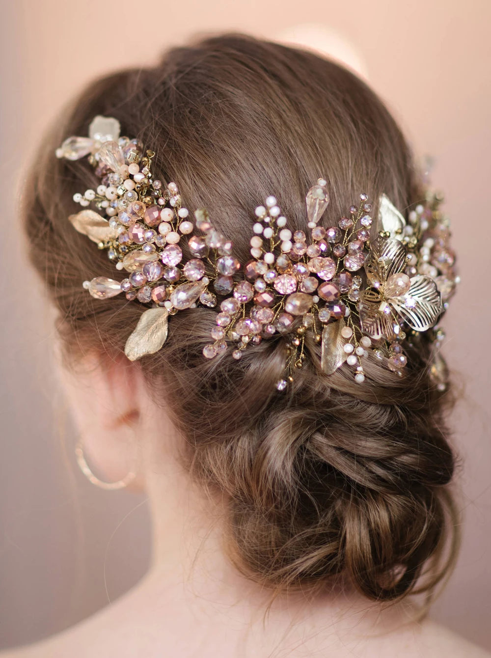 Trendy Bridemaid Flower Headband Gold Pink Crystal