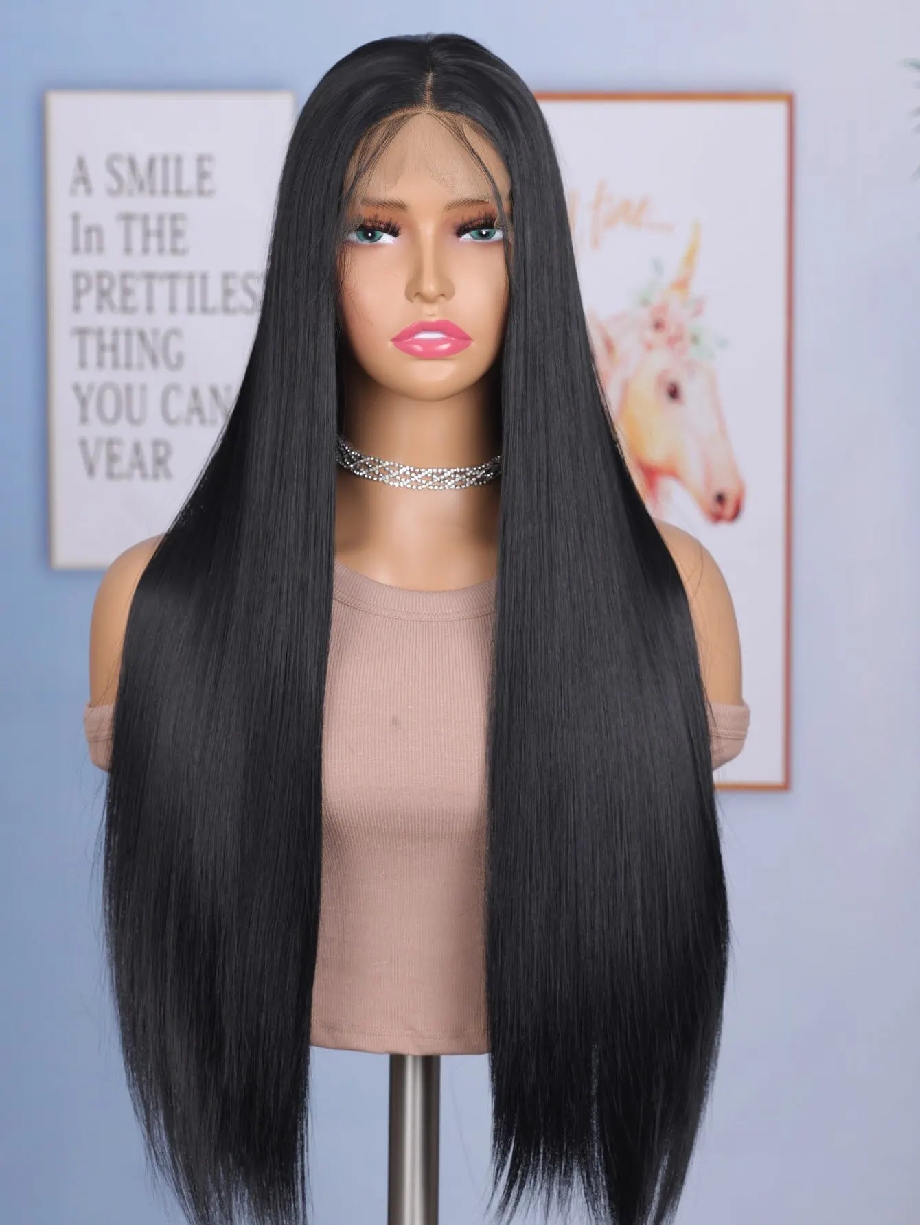 Synthetic Straight Lace Front Chemical Fiber Wig