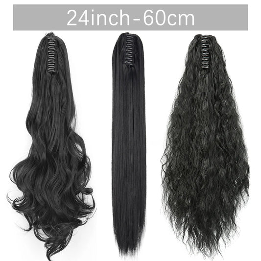 Synthetic Long Straight Claw Clip On Ponytail Hair Extension