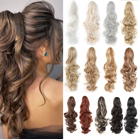 Synthetic Claw Clip in Hairpiece Curly Wavy Ponytail