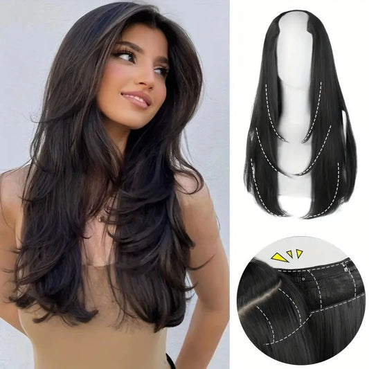 Invisible Seamless Synthetic U Shape Clip In Half Wig